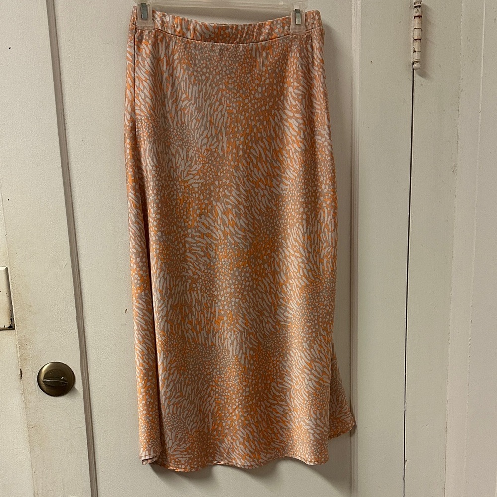 Lush Orange and Cream Midi Skirt
